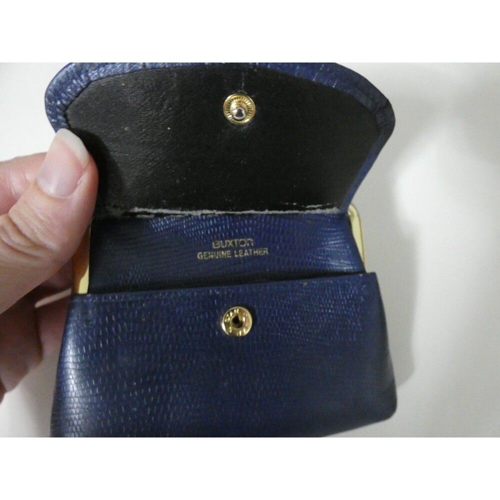 Vintage Buxton Dark Blue Leather Coin Purse Pouch 5" Kiss Lock Front Flap 1950s - Picture 5 of 7